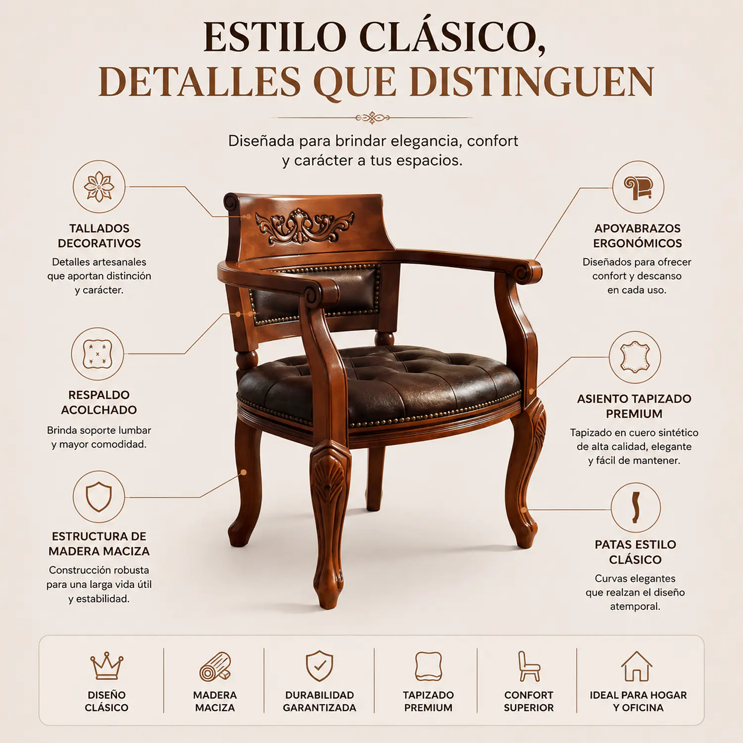 Set de 2 Sitiales Narnia Para Comedor de Madera Americana 2