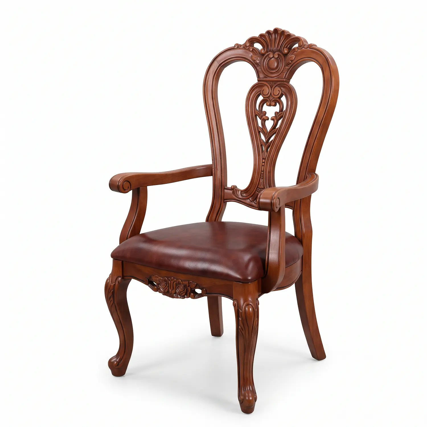Set de 2 Sitiales de Comedor Clásico Victoria de Madera con Brazos Tapizado 5