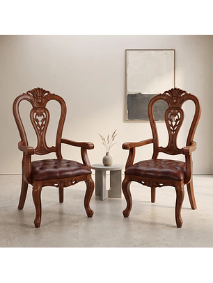 Set de 2 Sitiales de Comedor Clásico Victoria de Madera con Brazos Tapizado