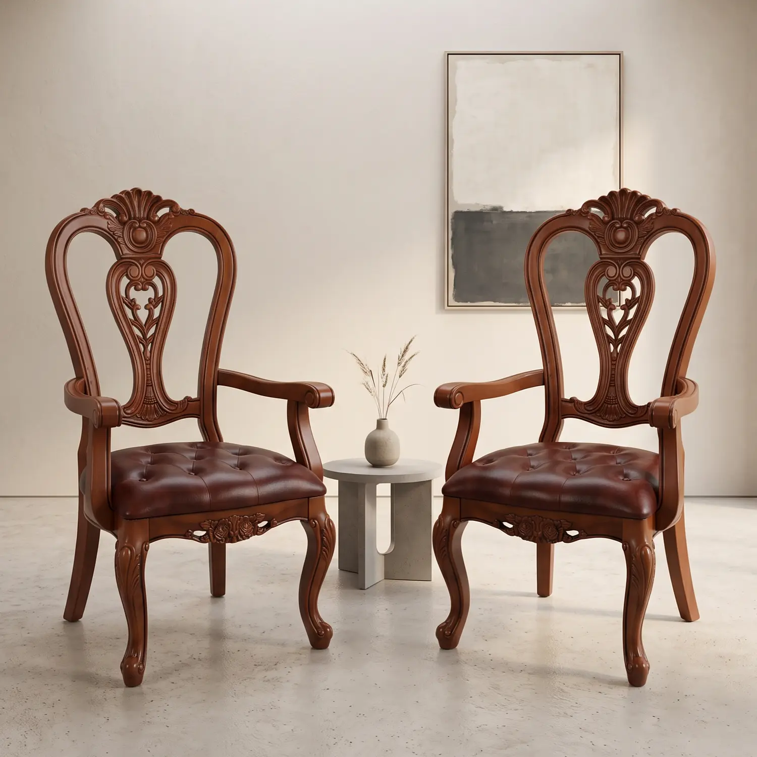 Set de 2 Sitiales de Comedor Clásico Victoria de Madera con Brazos Tapizado 1