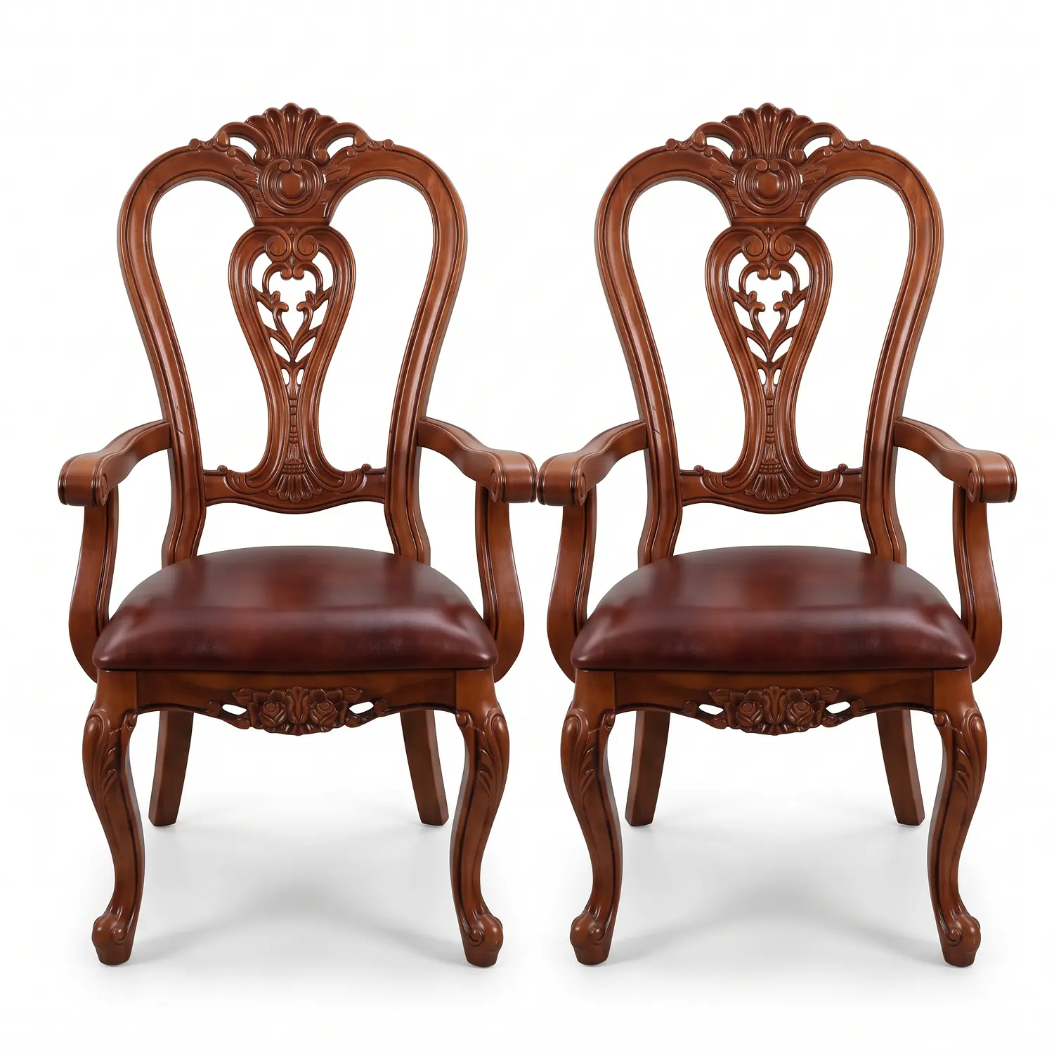 Set de 2 Sitiales de Comedor Clásico Victoria de Madera con Brazos Tapizado 3