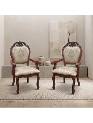Set de 2 Sitiales de Comedor de Madera Bellini Color Caoba con Tapiz Decorado