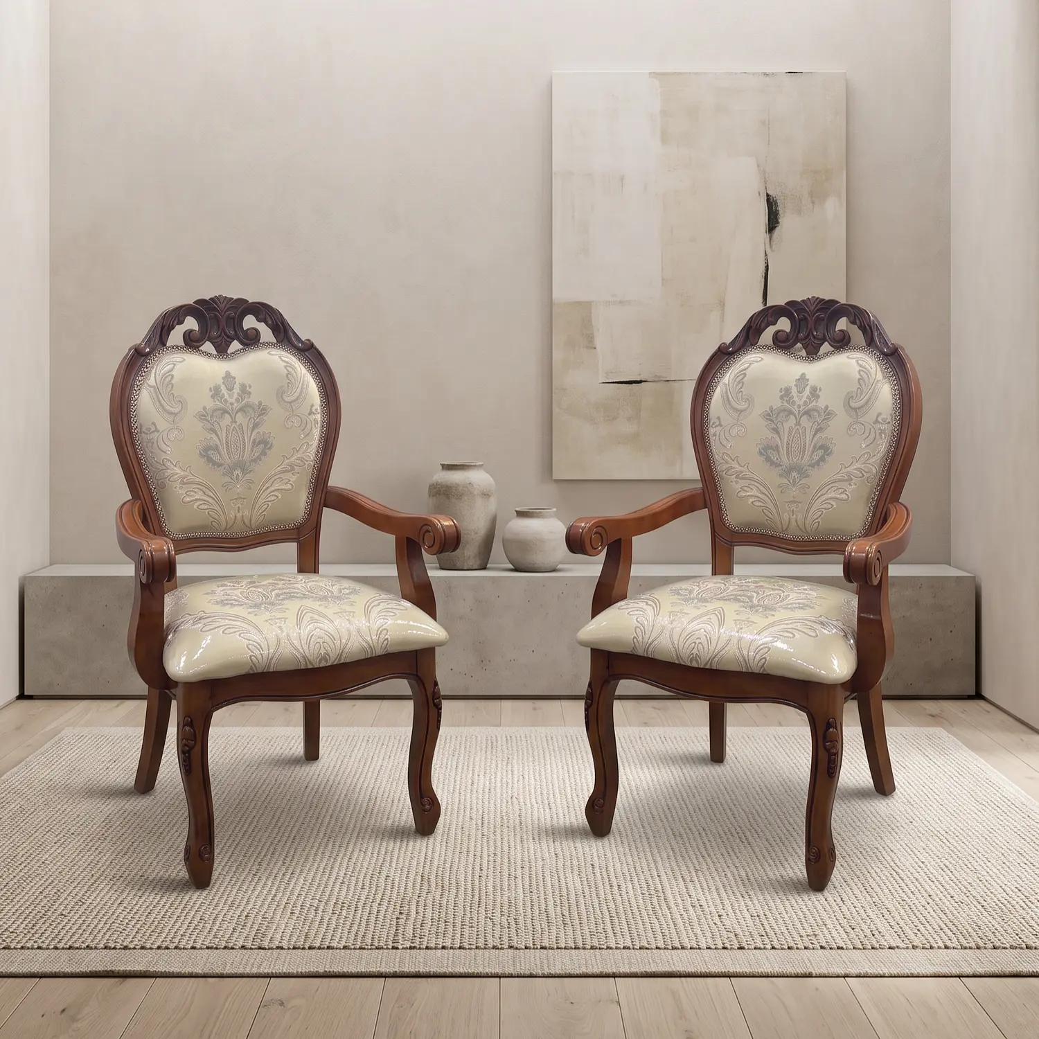 Set de 2 Sitiales de Comedor de Madera Bellini Color Caoba con Tapiz Decorado 1