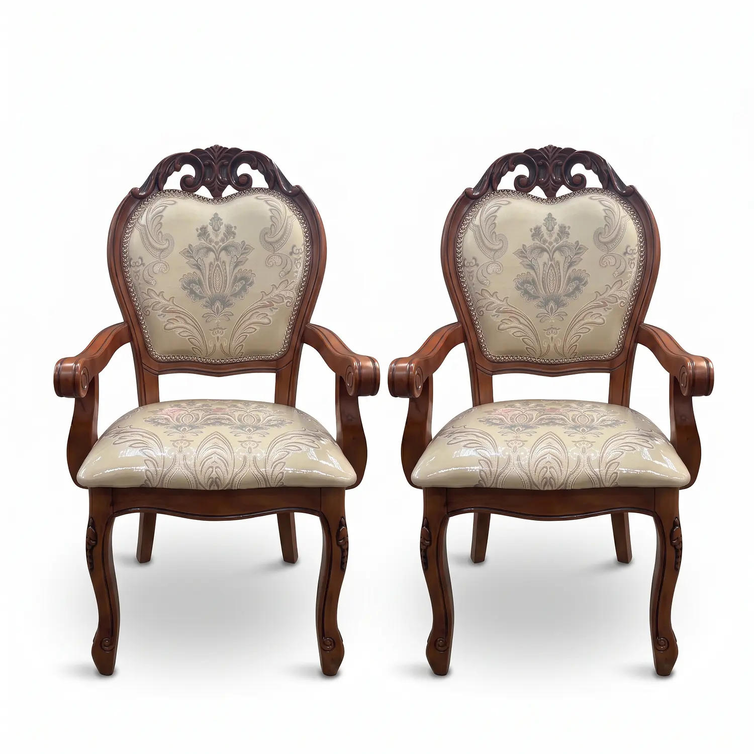 Set de 2 Sitiales de Comedor de Madera Bellini Color Caoba con Tapiz Decorado 3