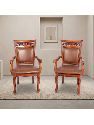 Set de 2 Sitiales de Comedor Caoba Europea Tallada con Brazos Clásica