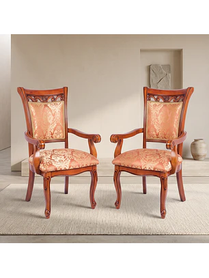 Set de 2 Sitiales de Comedor Color Caoba Tallada con Brazos