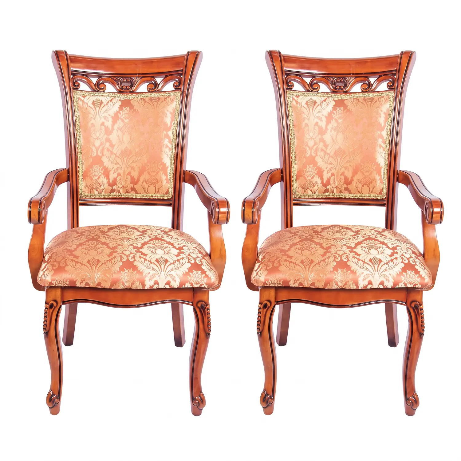Set de 2 Sitiales de Comedor Color Caoba Tallada con Brazos 3