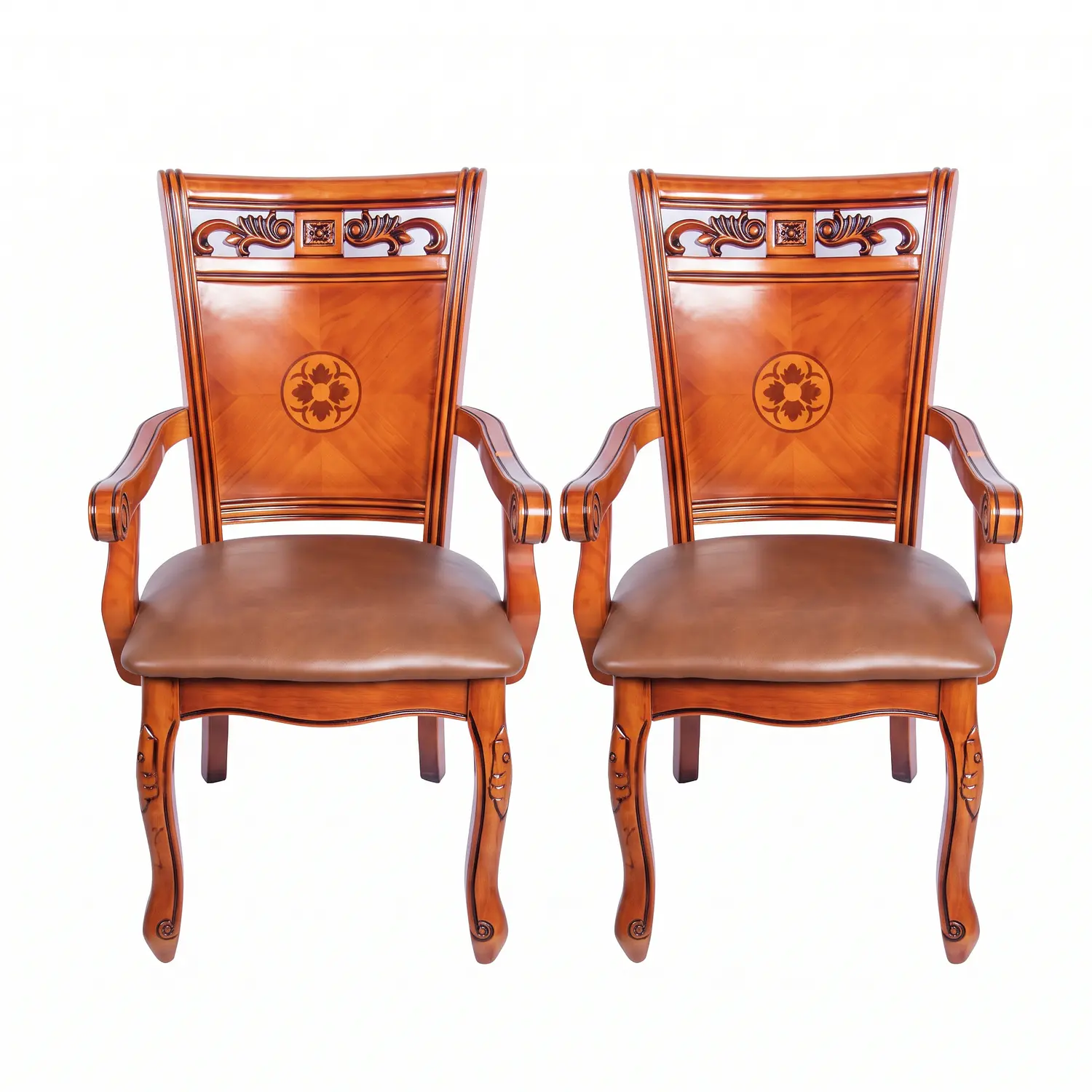 Set de 2 Sitiales de Comedor Roble Americano Caoba Tallada Clásica 3