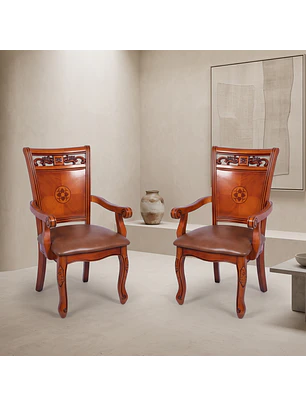 Set de 2 Sitiales de Comedor Roble Americano Caoba Tallada Clásica
