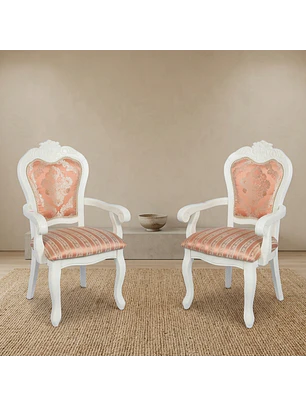 Set de 2 Sitiales Blanco de Comedor de Madera Maciza Europea con Tallado