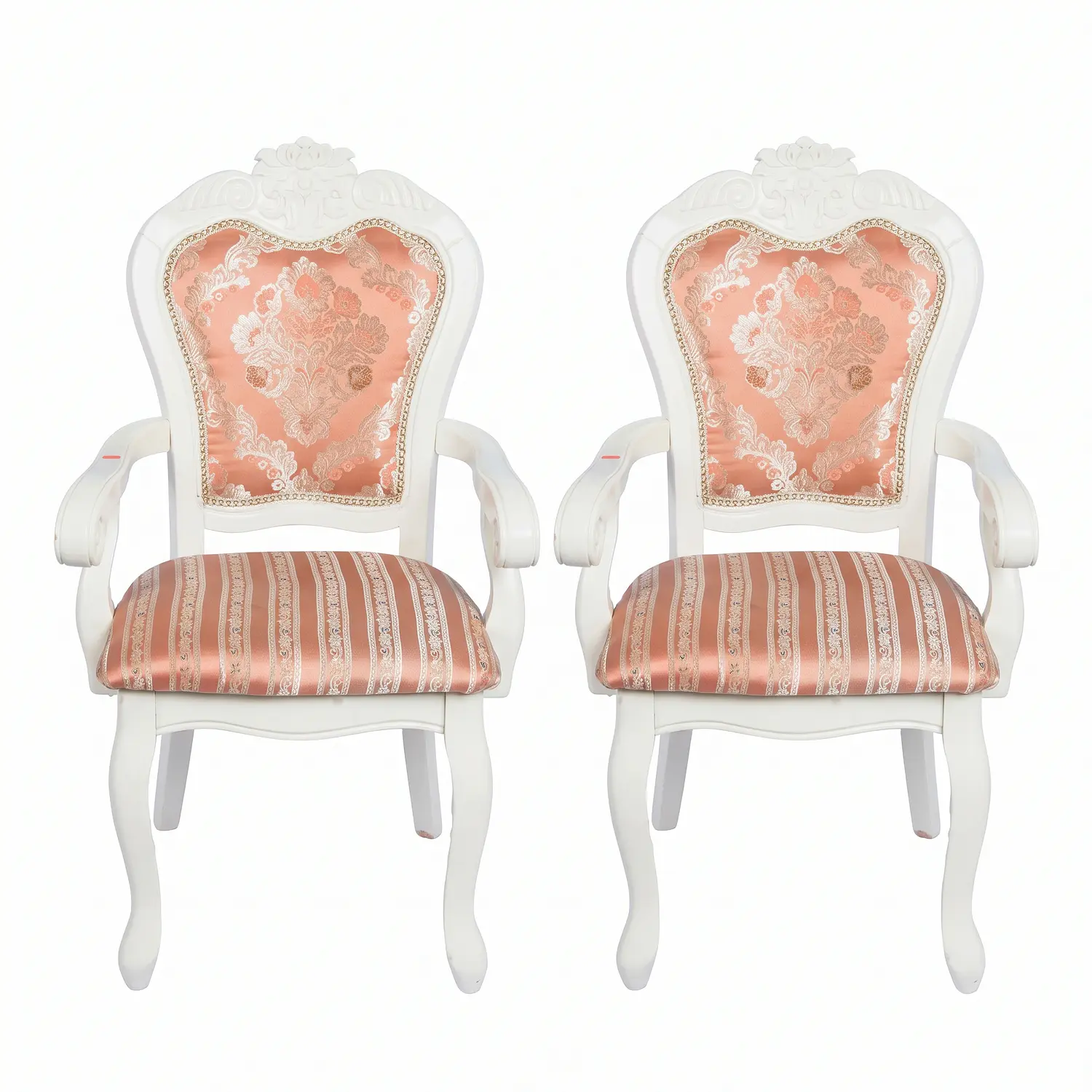 Set de 2 Sitiales Blanco de Comedor de Madera Maciza Europea con Tallado 3