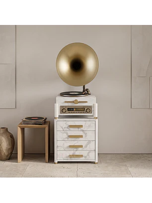 Tocadiscos Clásico Marmoleado Retro Vintage con Mueble