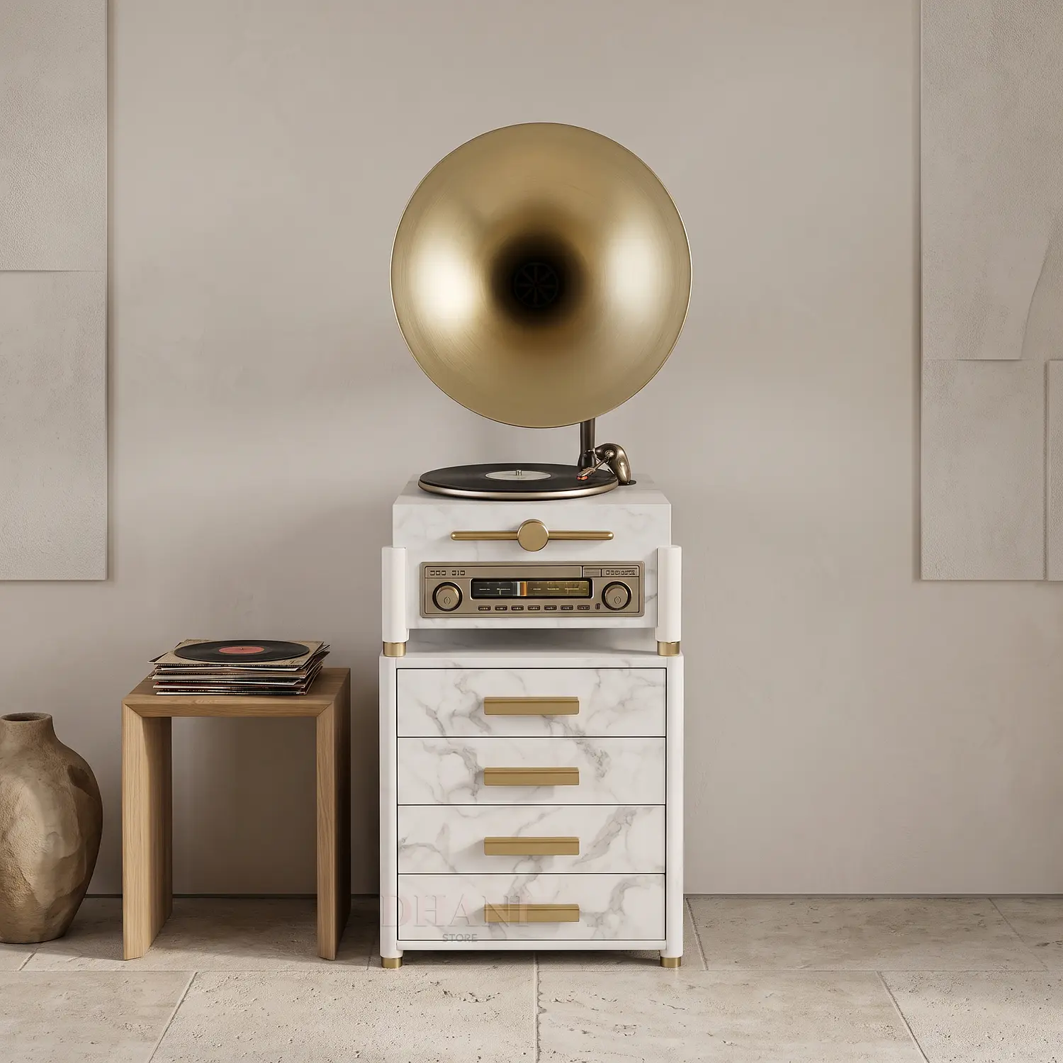 Tocadiscos Clásico Marmoleado Retro Vintage con Mueble 1