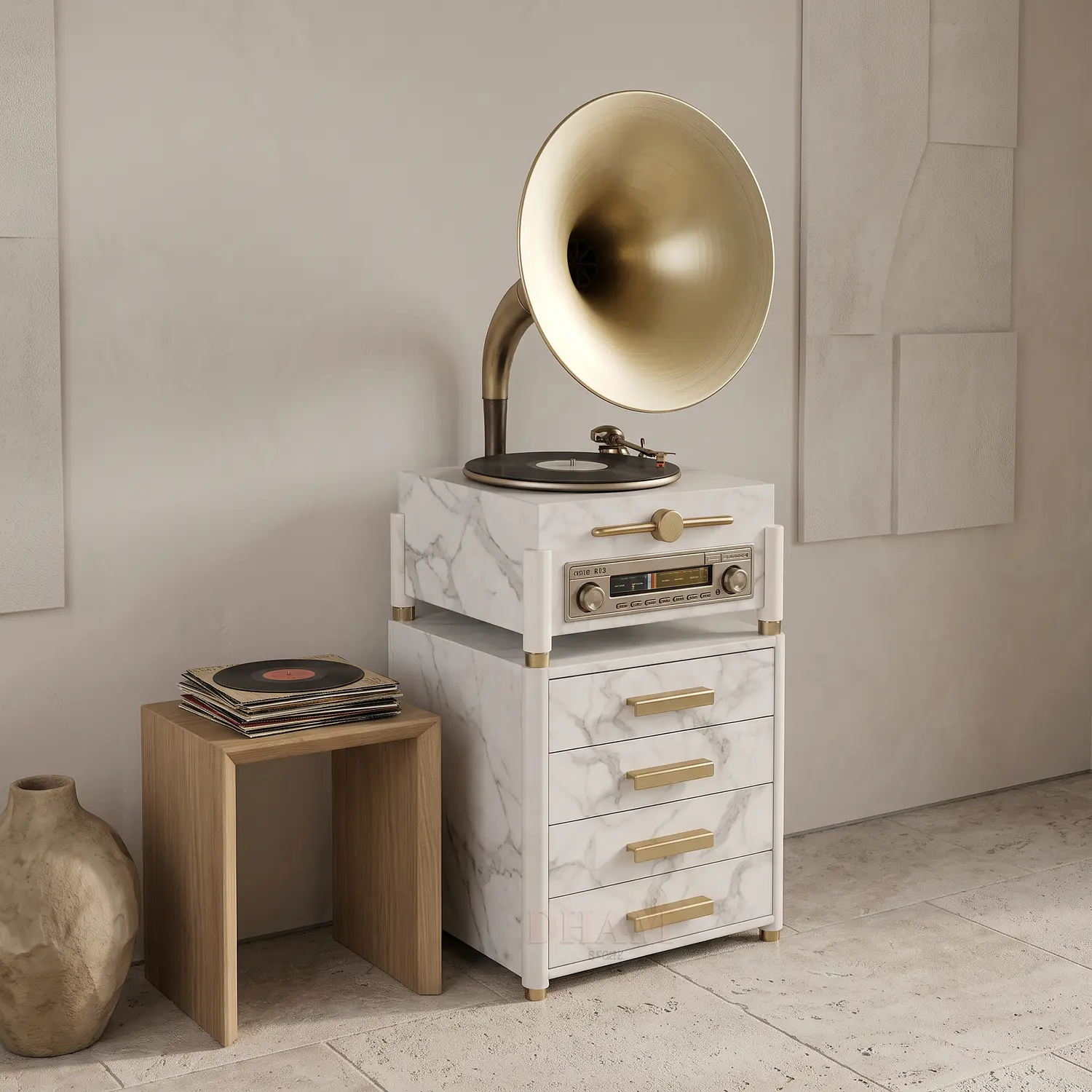 Tocadiscos Clásico Marmoleado Retro Vintage con Mueble 4
