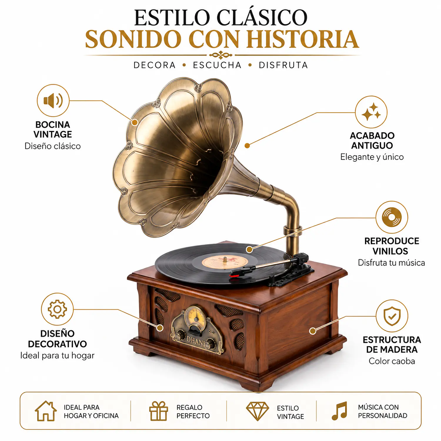 Tocadiscos Caoba Vintage Elegante 2