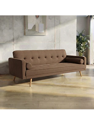 Sofá Cama de Lino 3 Cuerpos con Patas de Madera