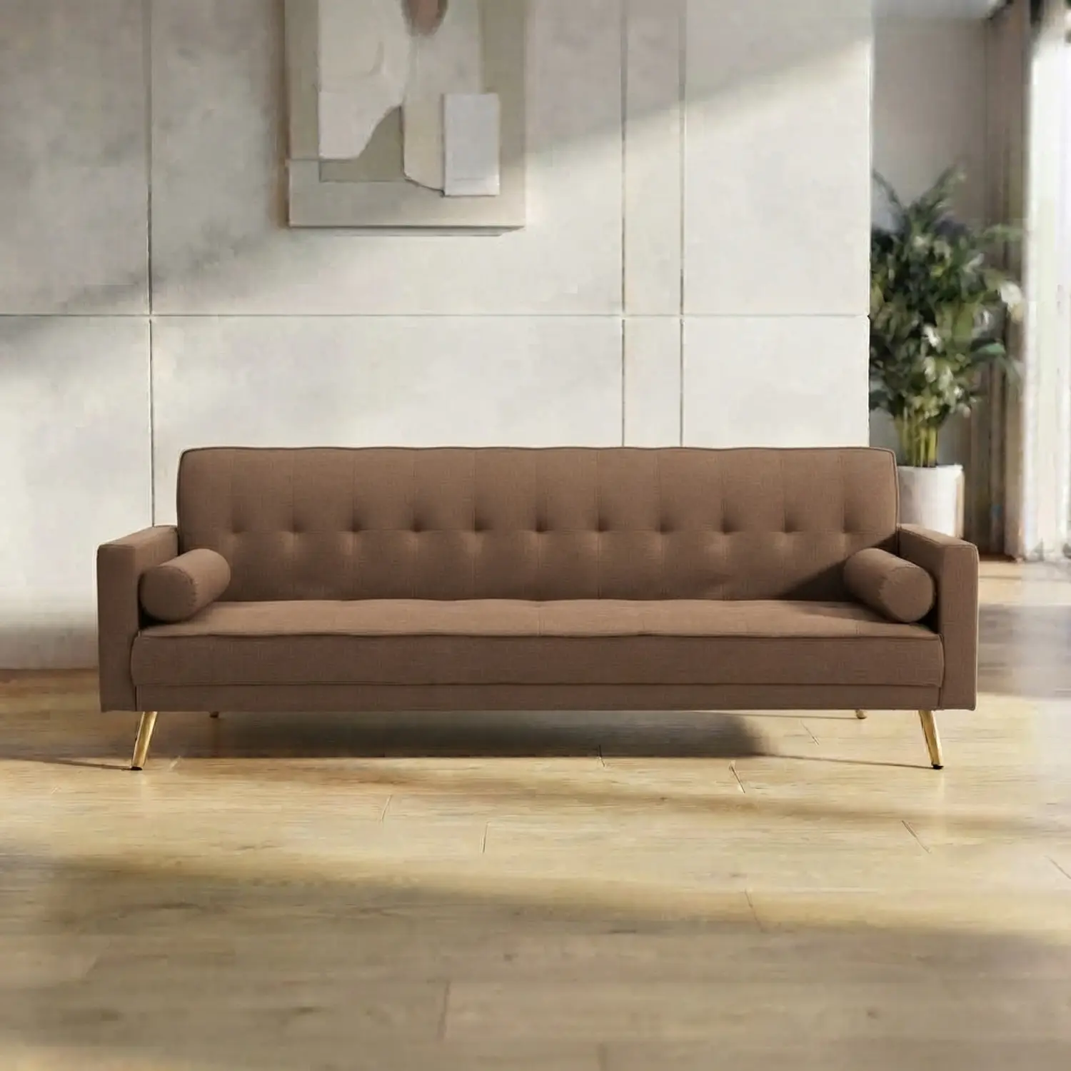 Sofá Cama de Lino 3 Cuerpos con Patas de Madera 3