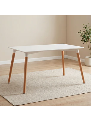 Mesa de Comedor Eame Blanca 120x80 con Patas de Madera de Haya