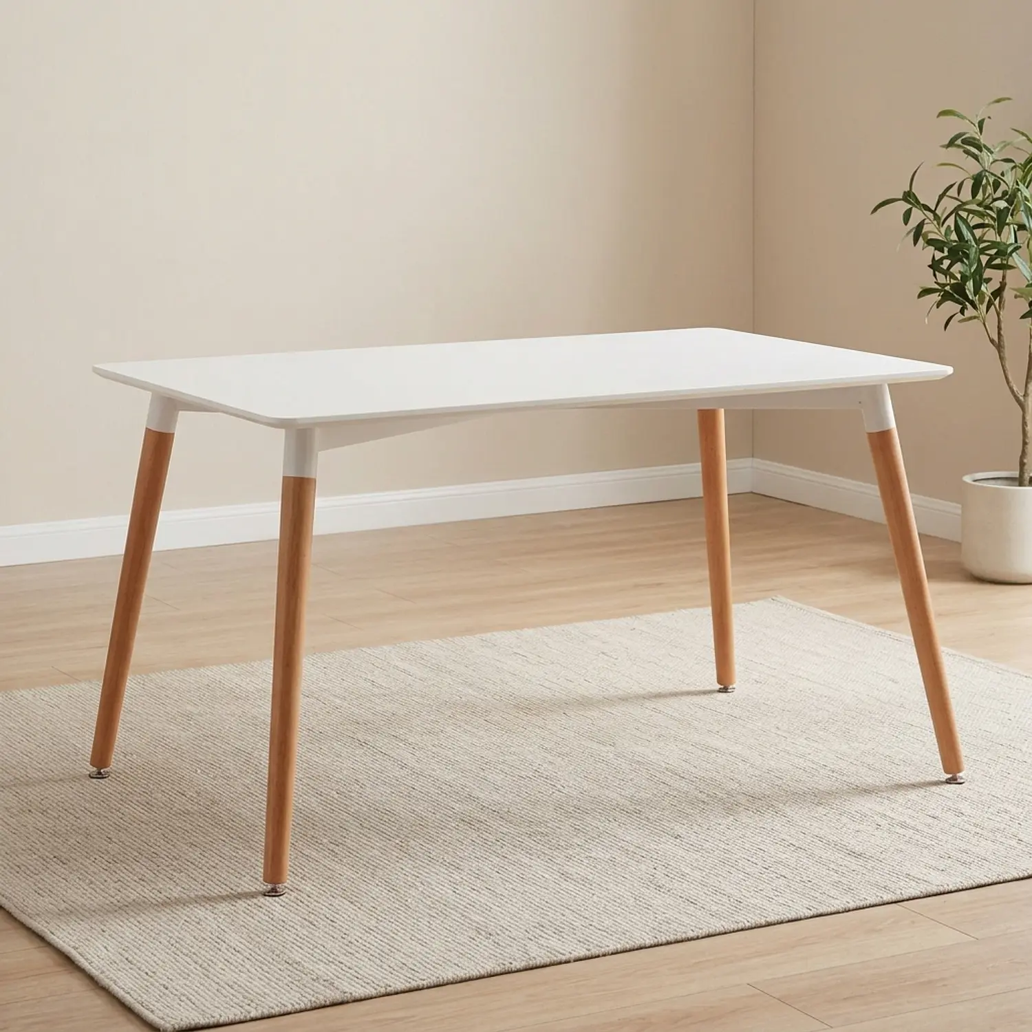 Mesa de Comedor Eame Blanca 120x80 con Patas de Madera de Haya 1