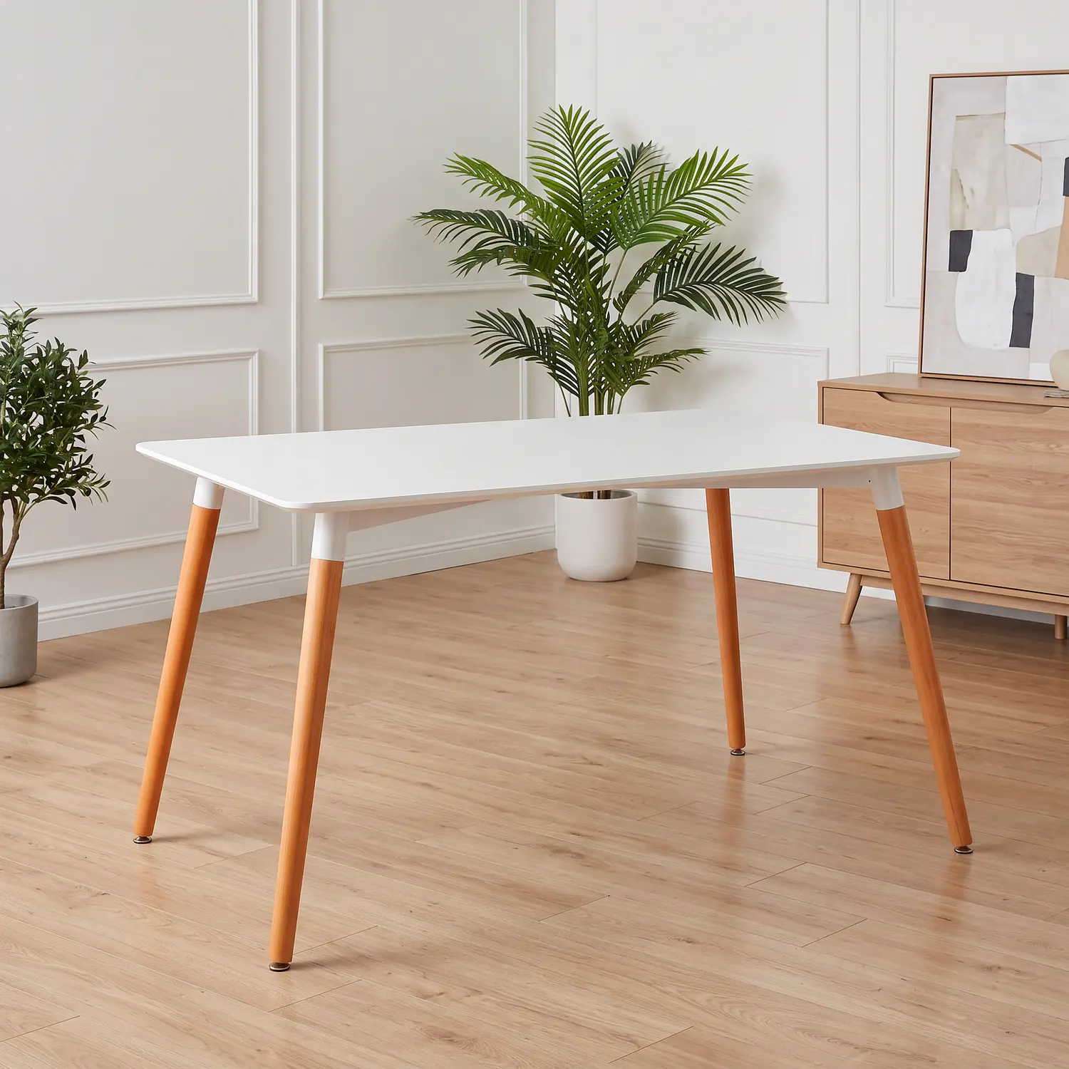 Mesa de Comedor Eame Blanca 120x80 con Patas de Madera de Haya 6