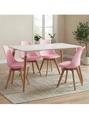 Juego de Comedor Mesa Eames Blanca y 4 Sillas Tulip