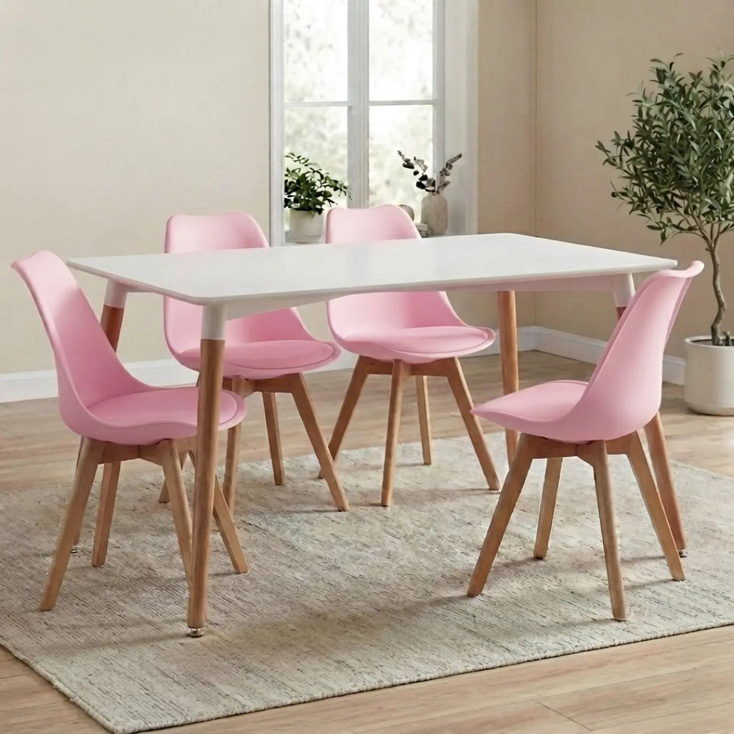 Juego de Comedor Mesa Eames Blanca y 4 Sillas Tulip 1