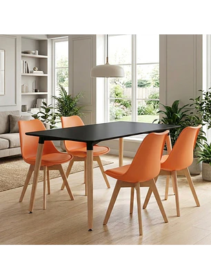 Juego de Comedor Mesa Eames Negra y 4 Sillas Tulip