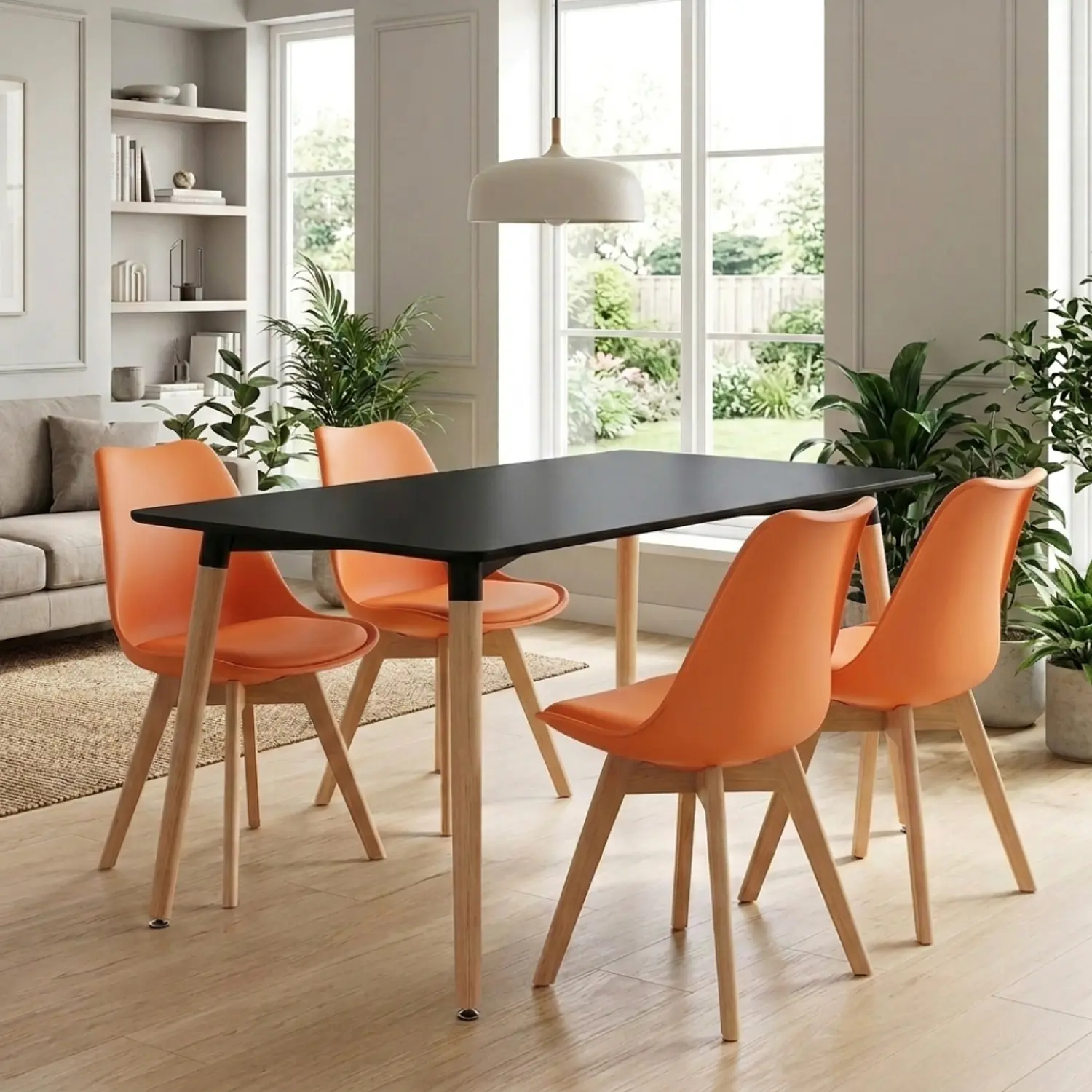 Juego de Comedor Mesa Eames Negra y 4 Sillas Tulip 1