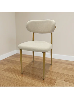 Silla Wood de Comedor Beige en Lino con Patas Símil Madera