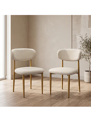 Set de 2 Silla Wood de Comedor Beige en Lino con Patas Símil Madera