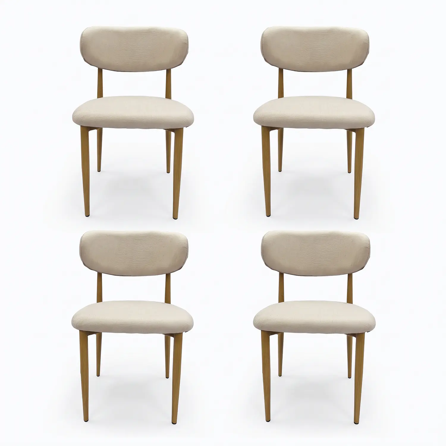 Set de 4 Silla Wood de Comedor Beige en Lino con Patas Símil Madera 3