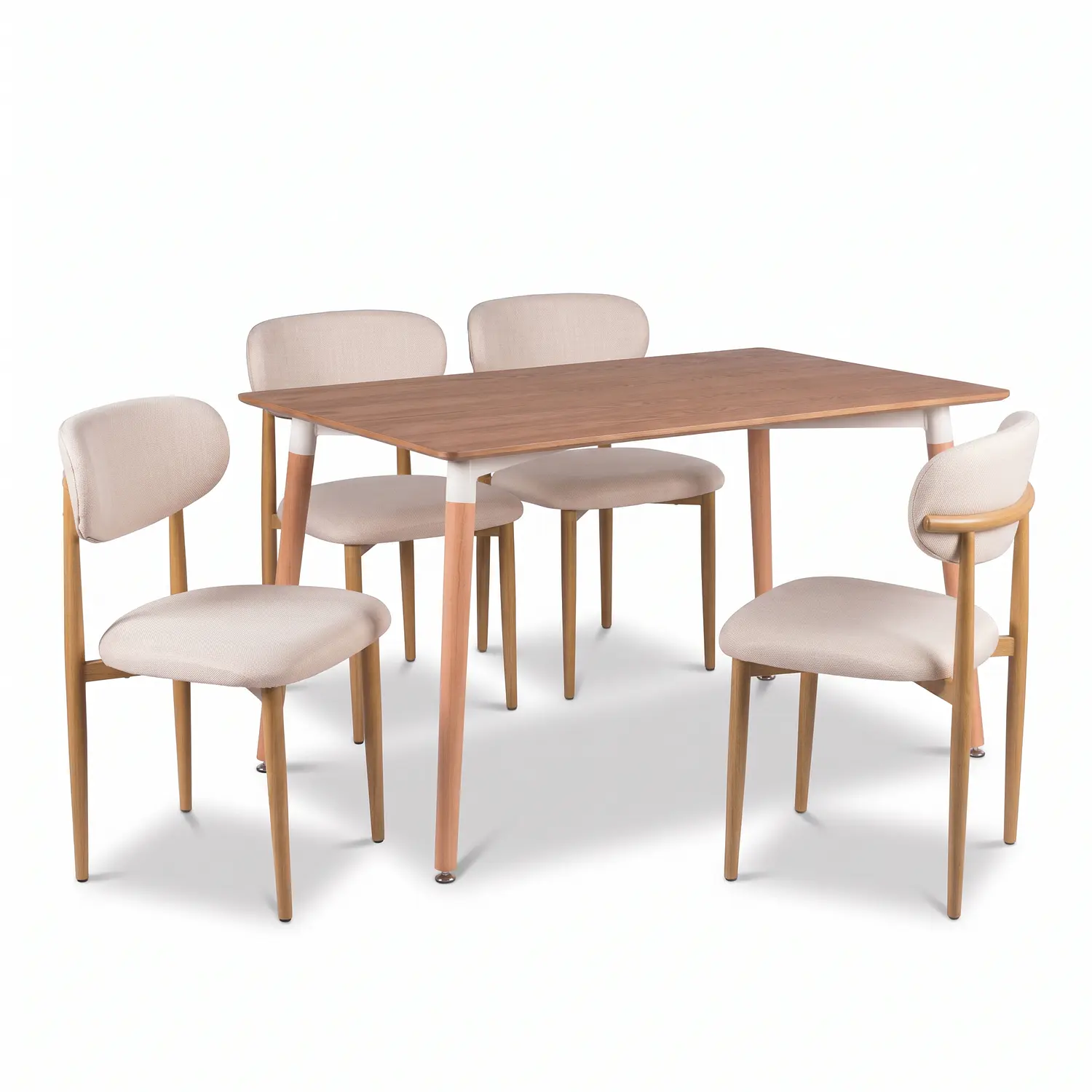 Juego de Comedor Mesa de Madera Eames y 4 Sillas Wood Beige en Lino 2