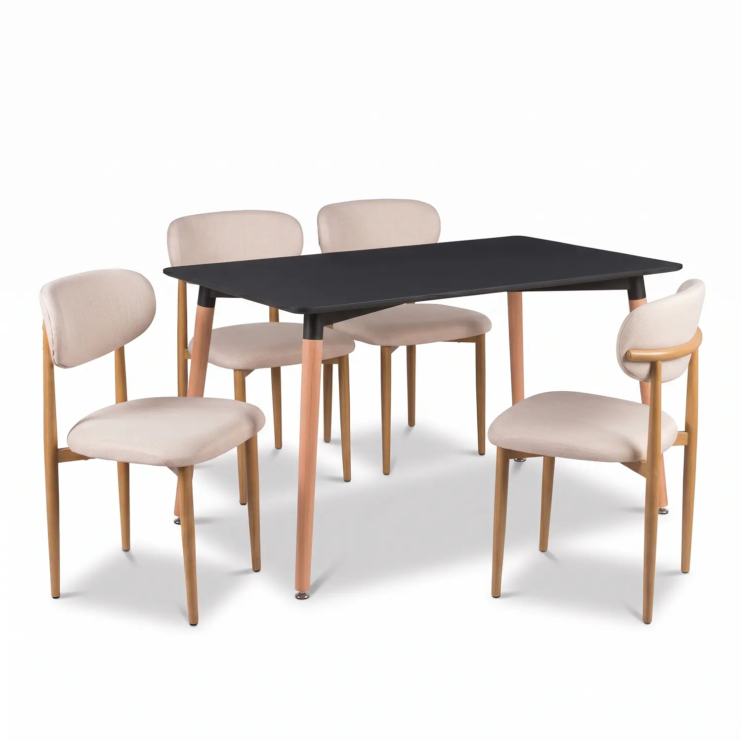 Juego de Comedor Mesa Eames Negra y 4 Sillas Wood Beige en Lino 2