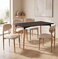 Juego de Comedor Mesa Eames Negra y 4 Sillas Wood Beige en Lino - Miniatura 1