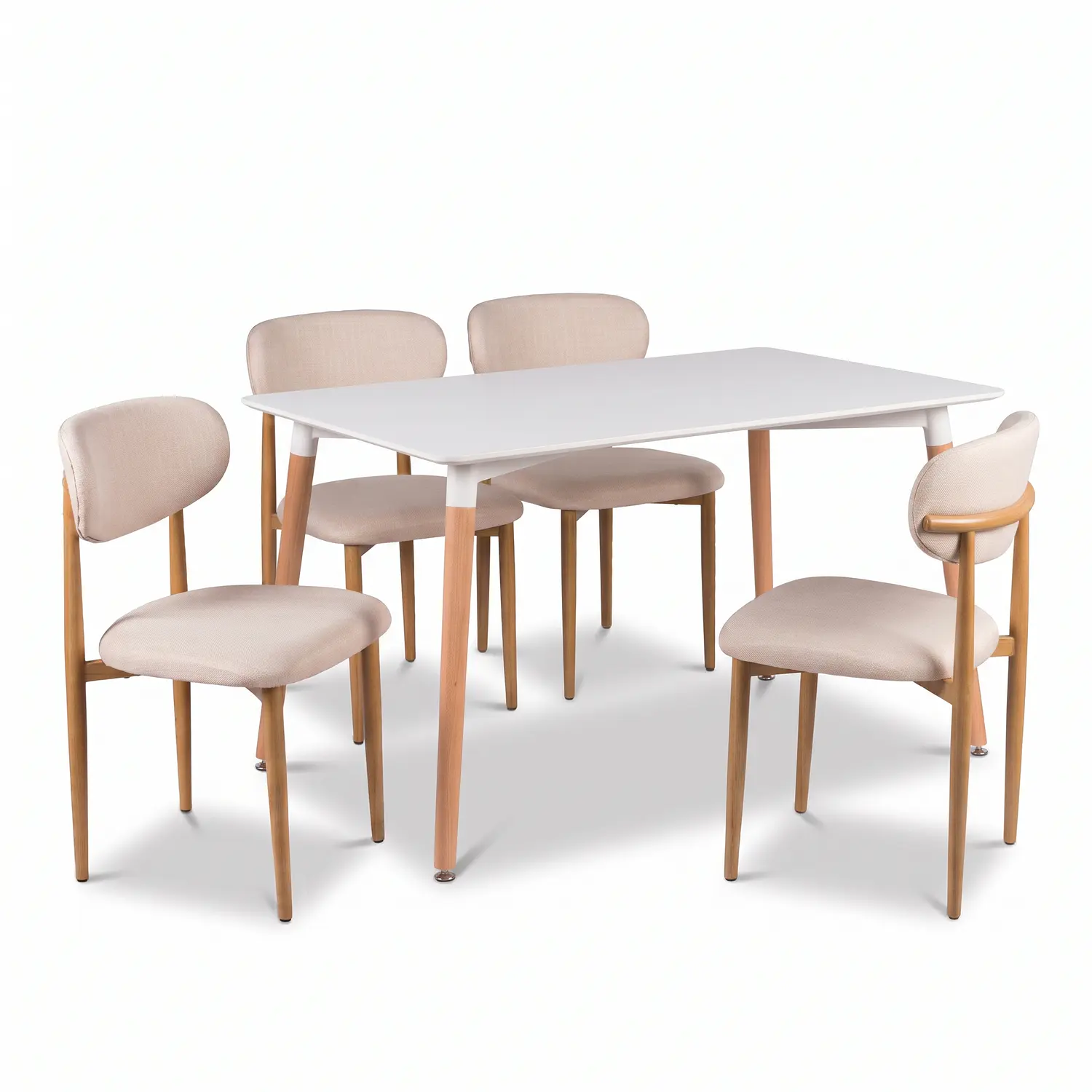 Juego de Comedor Mesa Eames Blanca y 4 Sillas Wood Beige en Lino 2