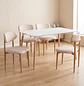 Juego de Comedor Mesa Eames Blanca y 4 Sillas Wood Beige en Lino - Miniatura 1