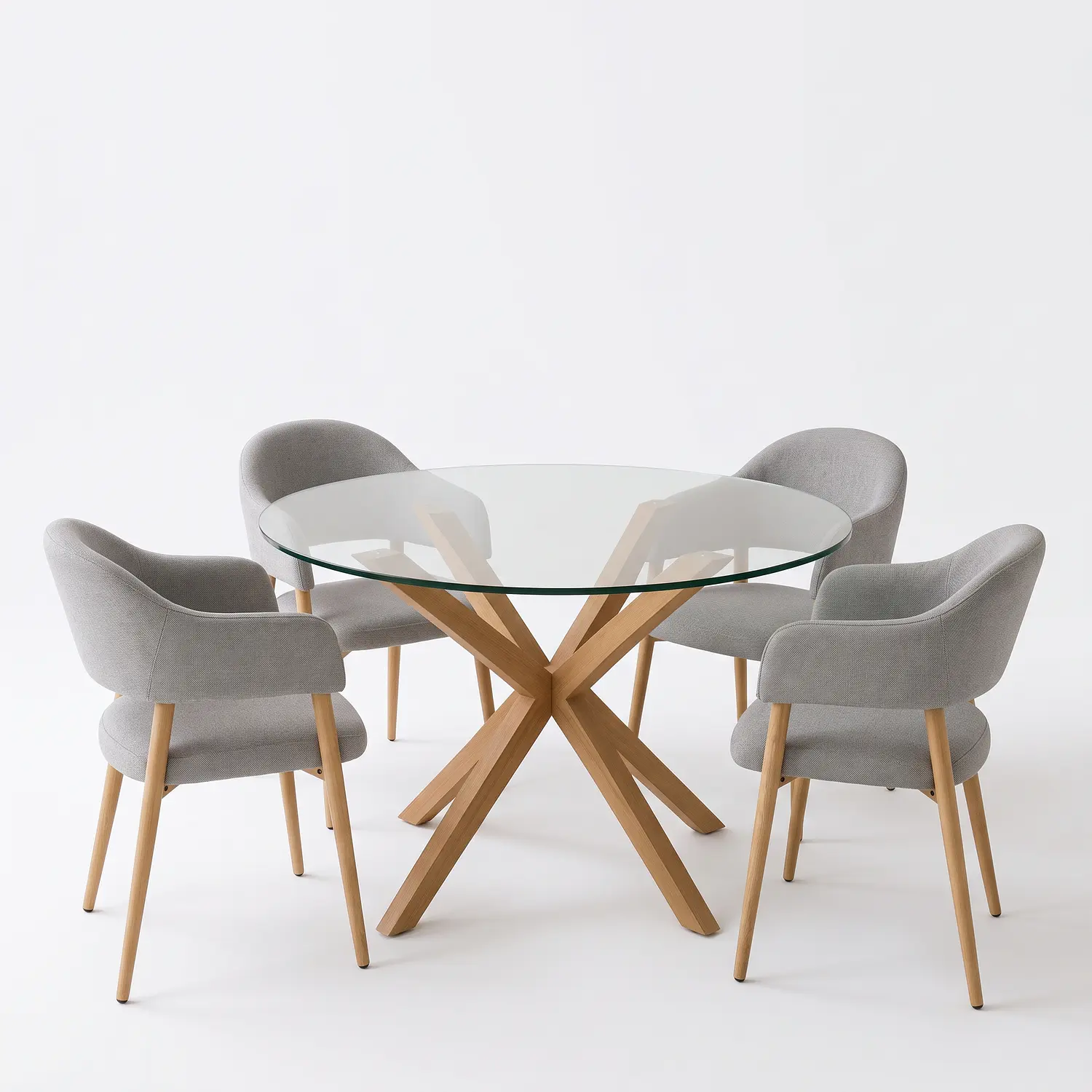 Juego de comedo de Mesa Warwick Redonda Vidrio y 4 Sitial Siena Lino Gris  2