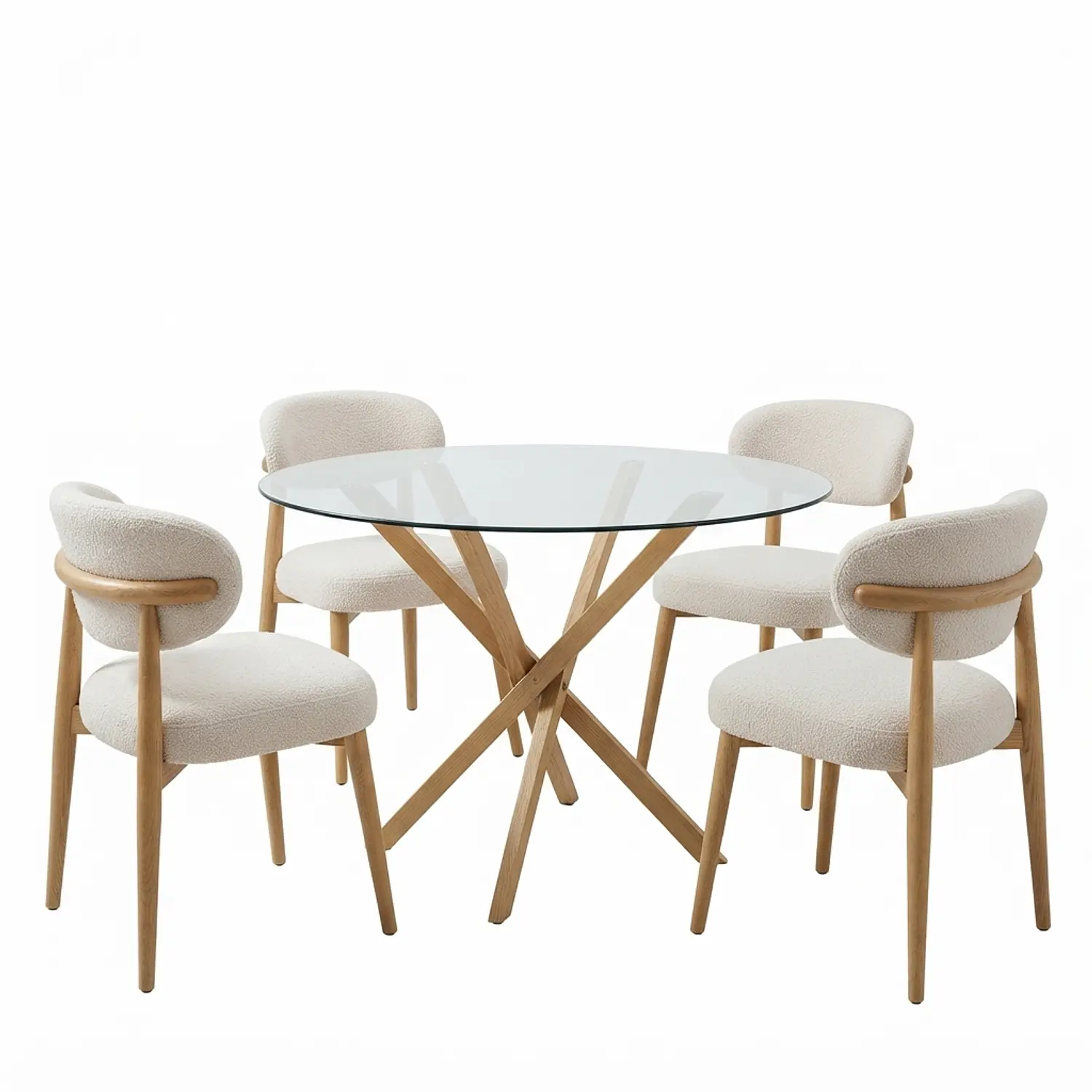 Juego de Comedor de Mesa Dubai Redond Vidrio con 4 Silla Lino Beige Wood 2