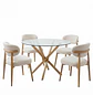 Juego de Comedor de Mesa Dubai Redond Vidrio con 4 Silla Lino Beige Wood - Miniatura 2