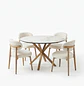 Juego de Comedor de Mesa Madrid Stone Redonda y 4 Silla Lino Beige Wood - Miniatura 2