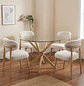 Juego de Comedor de Mesa Madrid Stone Redonda y 4 Silla Lino Beige Wood - Miniatura 1
