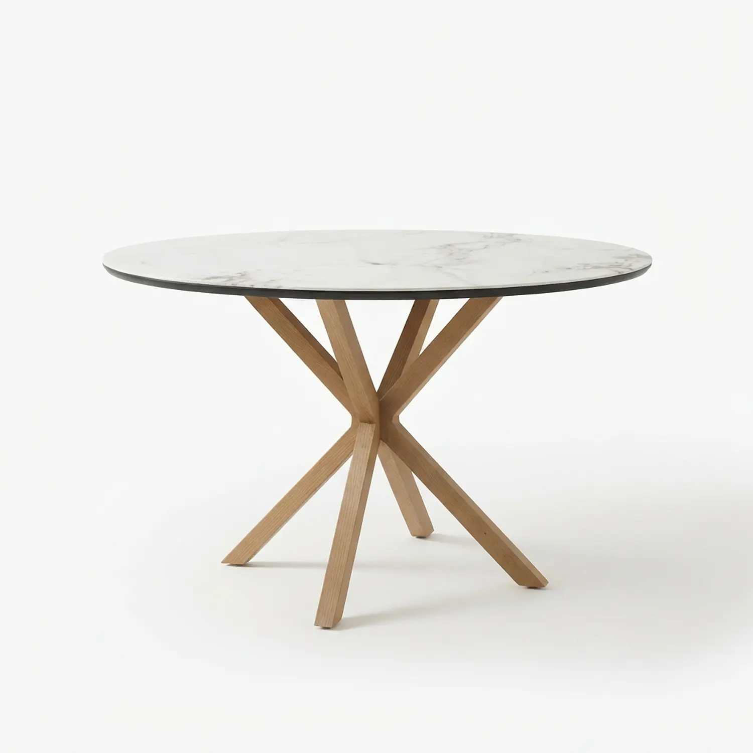 Juego de Comedor de Mesa Madrid Stone Redonda y 4 Silla Lino Beige Wood 3