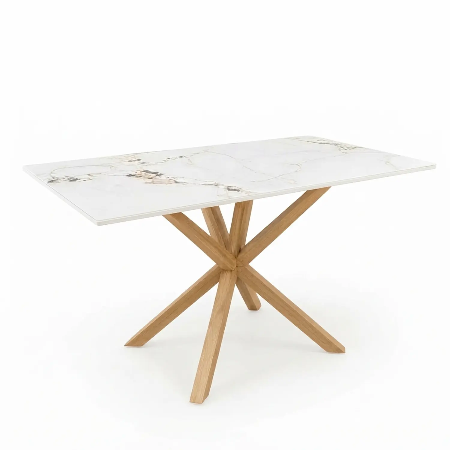 Juego de Comedor de Mesa Madrid Stone Rectangular y 4 Silla Lino Beige Wood 3