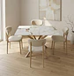 Juego de Comedor de Mesa Madrid Stone Rectangular y 4 Silla Lino Beige Wood - Miniatura 1