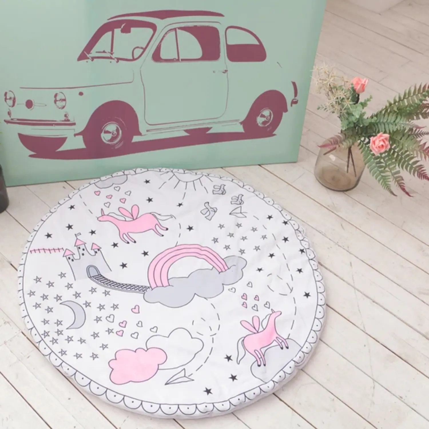 Alfombra Infantil Redonda Diseño Dibujo Animados para Bebe 4