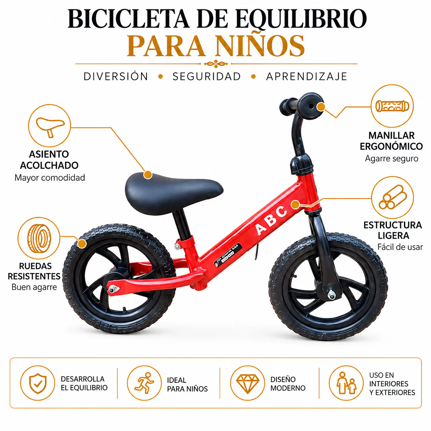 Bicicleta de Equilibrio y Aprendizaje Infantil Sin Pedales 2