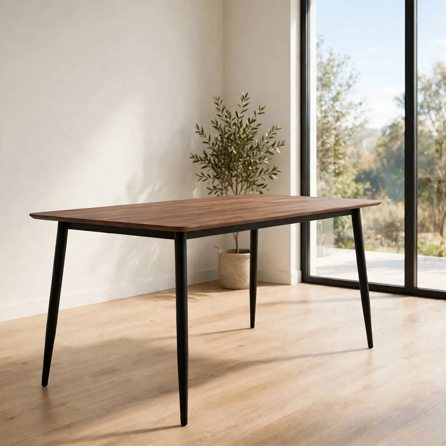 Mesa Rectangular con Acabado Roble y Patas Negras 2