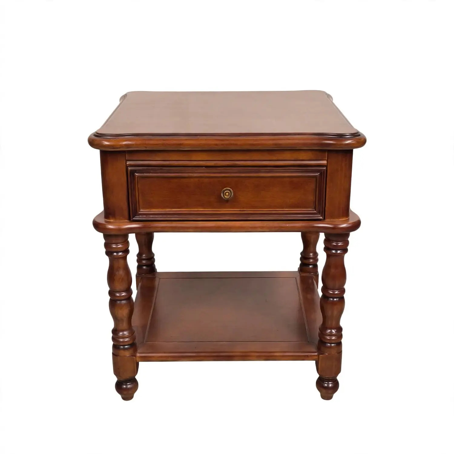 Mesa Lateral Madrid de Madera Clásica con Gaveta y Doble Estante 3