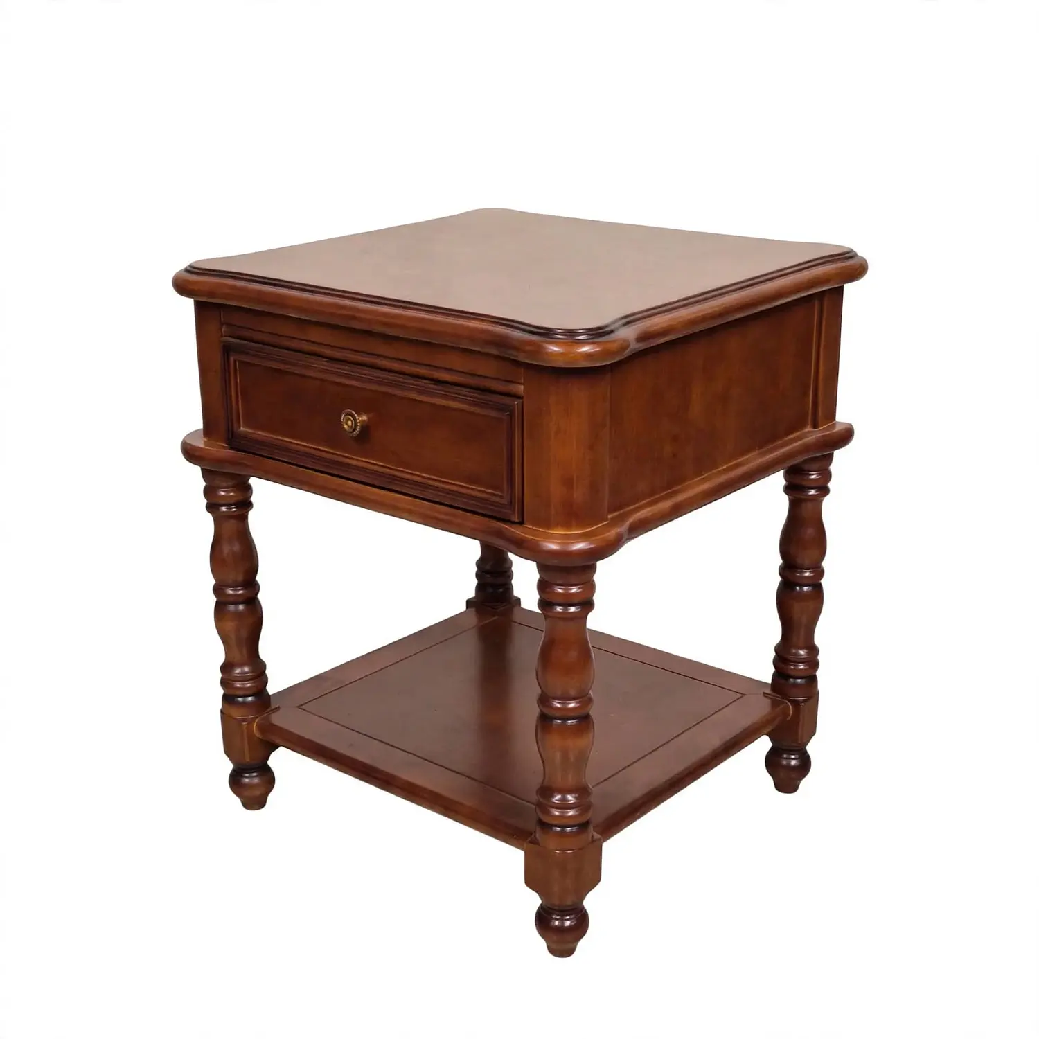 Mesa Lateral Madrid de Madera Clásica con Gaveta y Doble Estante 4