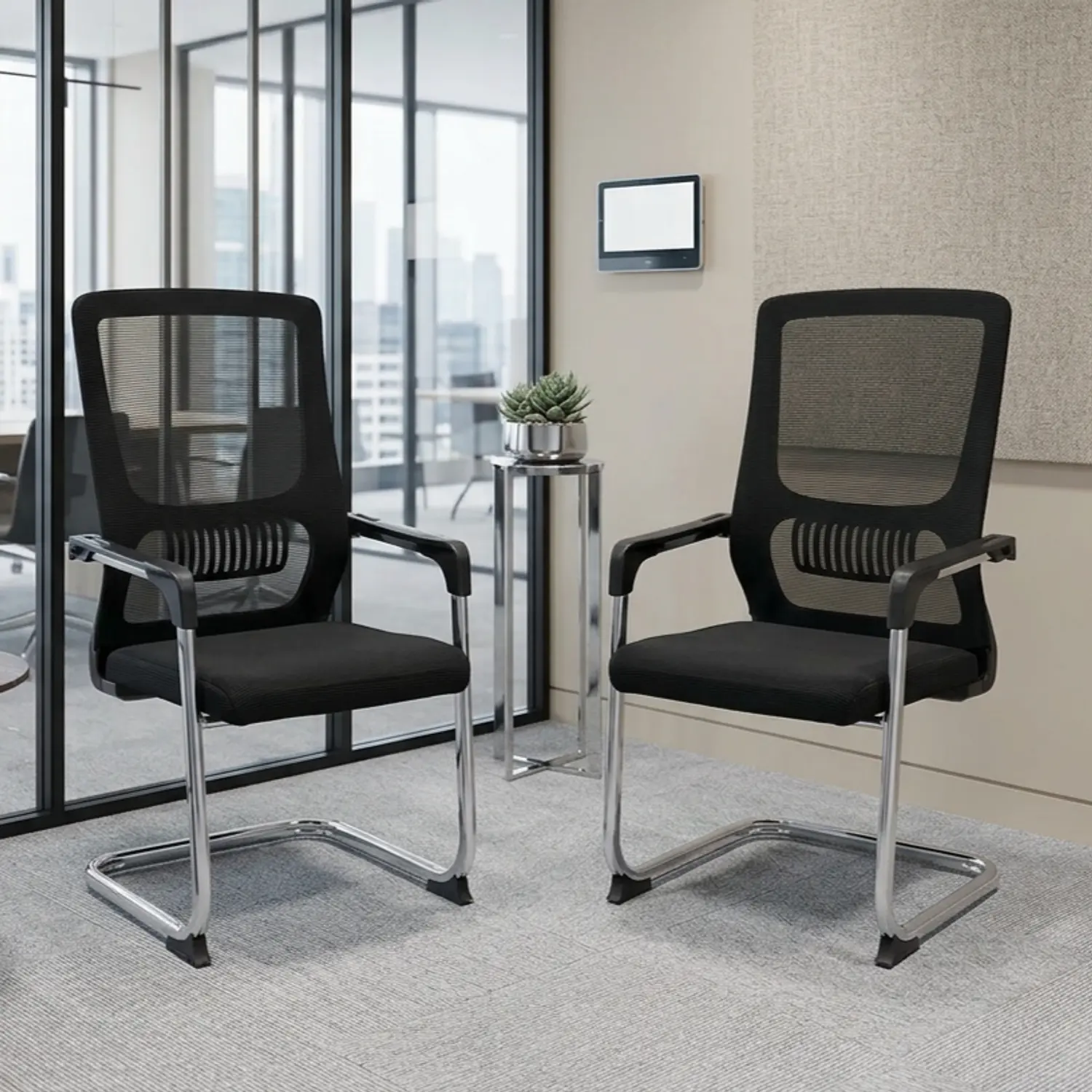 Set de 2 Silla de Visita Sofía con Respaldo de Malla y Estructura Metálica 1